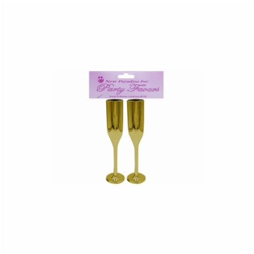 Kole Imports AF697-24 6 in. Plastic Champagne Flute, Gold - 2 Piece - Pack of 24 Perspective: front