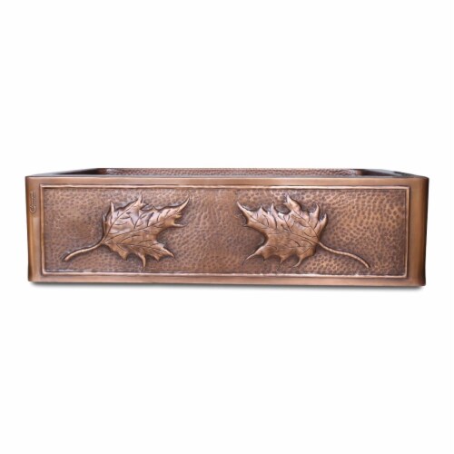 Coppersmith Creations CKSSBMLFA.33.22.9 Single Bowl Maple Leaf Front Apron Antique Copper Kit Perspective: front