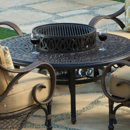 AFD Home  Grand Bonaire Weave Outdoor Fire Pit Table with Accessories Perspective: front