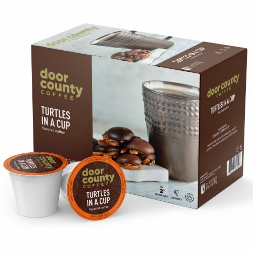 Door County Coffee Turtles In A Cup Single Serve Coffee Perspective: front