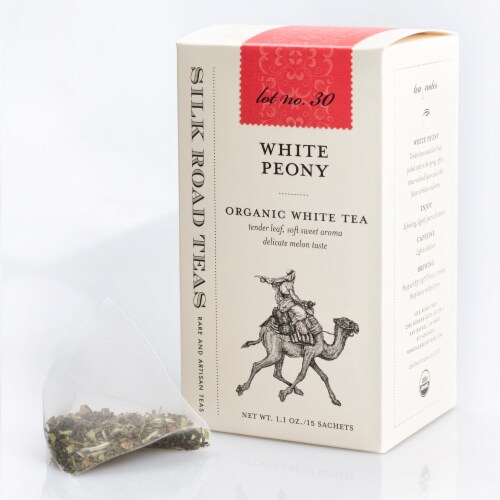 Silk Road Teas: Organic White Peony Chinese Tea from China (Bai Mu Dan). 15 Sachets (2g ea) Perspective: front