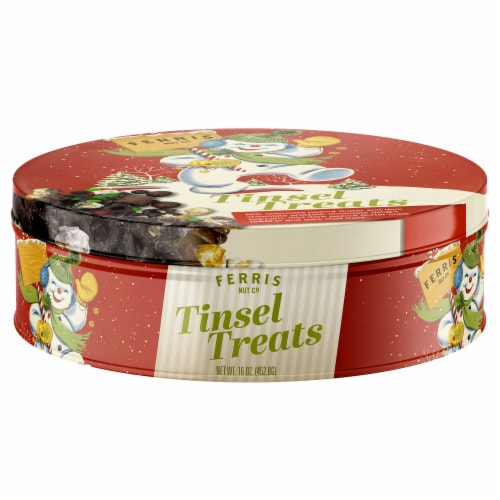 Ferris Coffee and Nut Co Tinsel Treats Tin Perspective: front