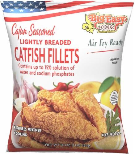 Big Easy Foods Cajun Seasoned Lightly Breaded Par Fried Catfish Fillets Perspective: front
