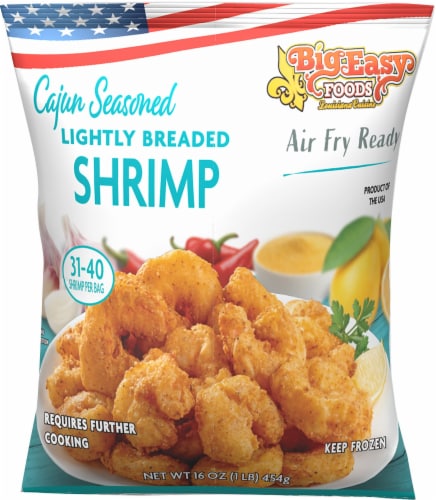 Big Easy Foods Cajun Seasoned Lightly Breaded Par Fried US Shrimp Perspective: front