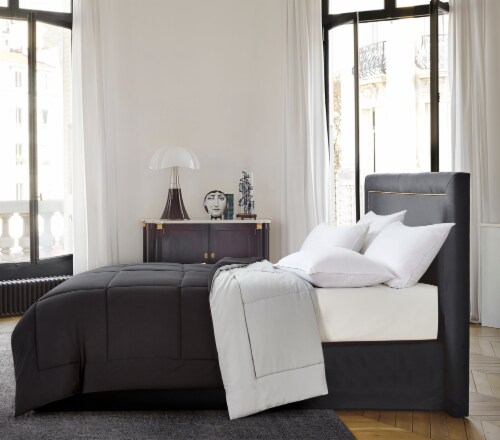 Microfiber Reversible Down Alternative Comforter - Black / Platinum, Full / Queen Perspective: front