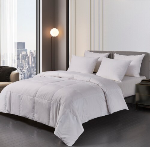 Microfiber Natural Feather Down Fiber Blend Comforter - Twin, White Perspective: front
