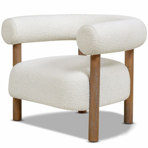 Fuji Mid Century Modern Barrel Accent Arm Chair Ivory White Boucle