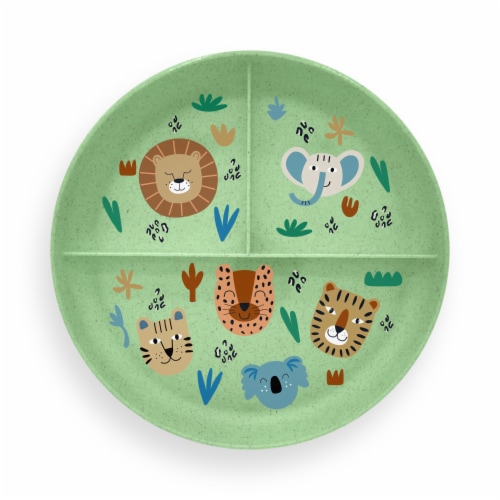 Wheat PP Divided Plates Green Jungle Perspective: front