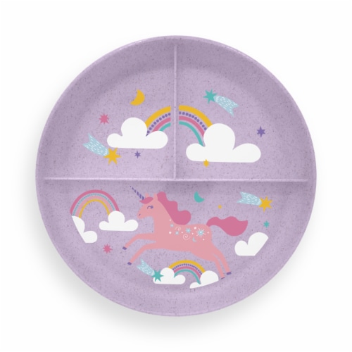 Wheat PP Divided Plates Purple Unicorn Perspective: front