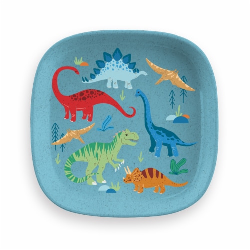 TarHong Dinosaur Square Wheat Plate - Blue Perspective: front