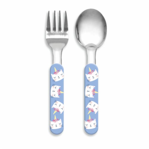 Zak! Designs Unicat Fork and Spoon Set - Blue Perspective: front