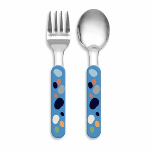 TarHong Jungle Animals Fork and Spoon Set - Blue Perspective: front