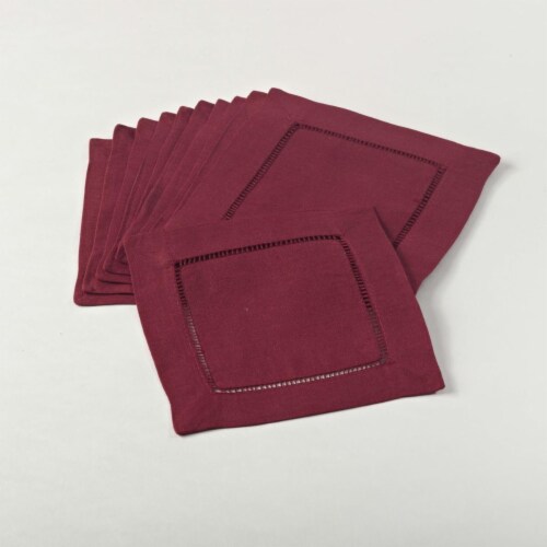 SARO 6100C.BU6S 6 in. Square Hemstitch Cocktail Napkin - Burgundy Set of 12 Perspective: front