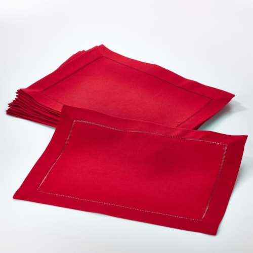 Saro Lifestyle 14 x 20 in. Rectangle Classic Hemstitch Border Placemat, Red - Set Perspective: front