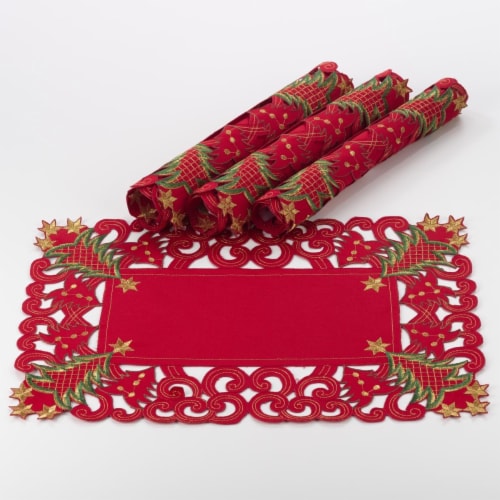 SARO QX227.R1420B Pandoro Collection Christmas Tree Placemat Red - Set of 4 Perspective: front