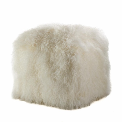 SARO PU356.I Mongolian Lamb Fur Wool Pouf Ottoman  Ivory Perspective: front