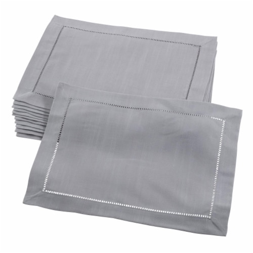 Saro Lifestyle 6302.GY1420B 14 x 20in. Rectangle Hemstitch Border Placemat, Grey Set of 12 Perspective: front
