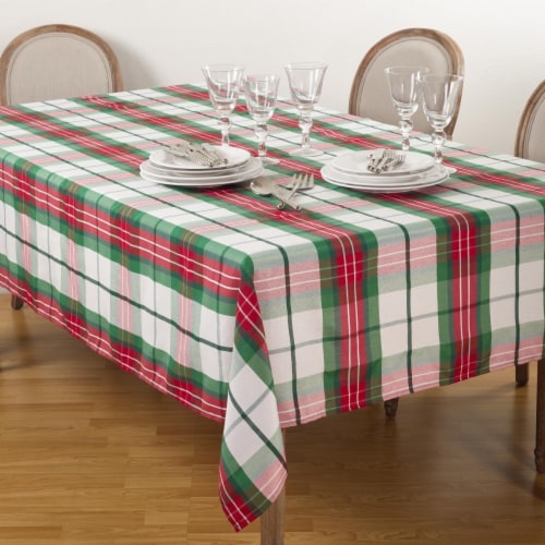 SARO 5002.M70160B 70 x 160 in. Rectangle Vernor Plaid Design Holiday Tablecloth Multi Color Perspective: front