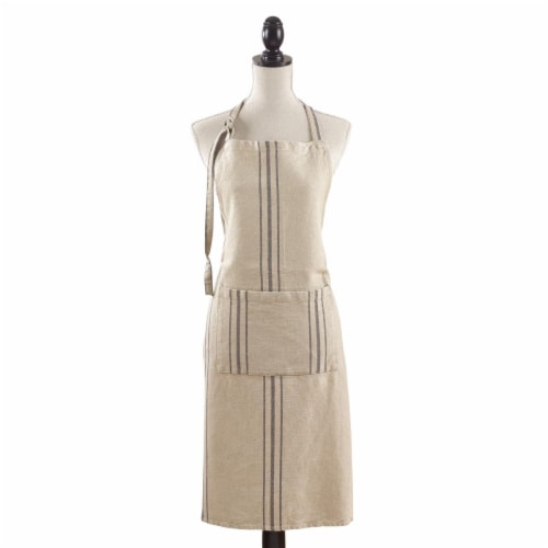 SARO 1117.N01 20 in. Classic Tie Striped Linen Apron - Natural Perspective: front