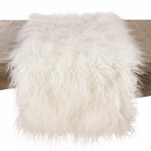 SARO 706.I1672B 16 x 72 in. Rectangle Mongolian Faux Fur Table Runner - Ivory Perspective: front