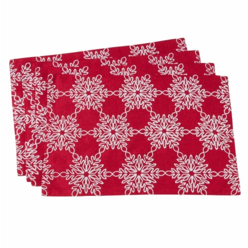 SARO 7346.R1319B 13 x 19 in. Rectangle Snowflake Design Table Placemat - Red Set of 4 Perspective: front
