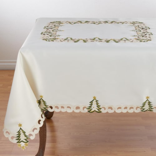 SARO QX227.I67S Pandora Collection Holiday Christmas Tree Tablecloth Ivory Perspective: front