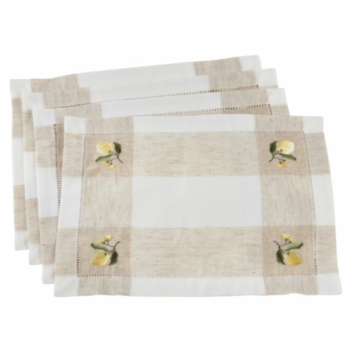 Saro Lifestyle 2232.I1419B Hemstitch Placemats with Embroidered Lemon Design, Ivory Set of 4 Perspective: front
