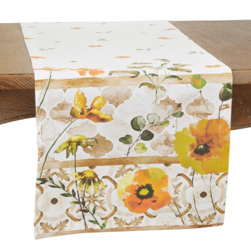 Saro 2520.M1672B 16 x 72 in. Floral Design Block Print Oblong Table