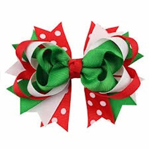 James Paul Products Christmas Hair Bow - Red/White/Green Perspective: front