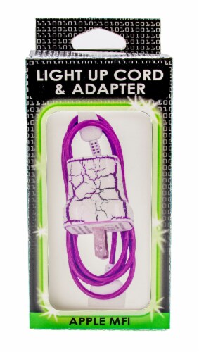 James Paul Products Lightning Pattern Light Up Cord & Adapter - White/Purple Perspective: front