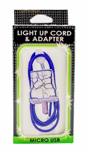 James Paul Products Light Up Micro USB Cord & Adapter - White/Blue Perspective: front
