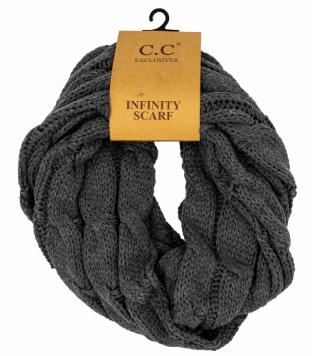 James Paul Products Ladies Cable Knit Infinity Scarf - Gray Perspective: front