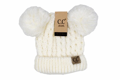 James Paul Products Girls Double Pom Hat - White Perspective: front