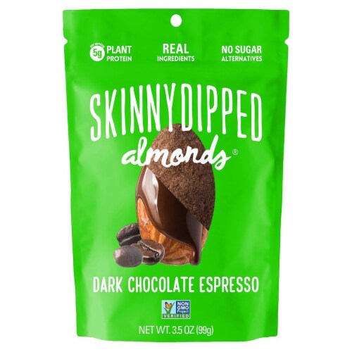 Skinny Dippped Almonds® Dark Chocolate Espresso Perspective: front