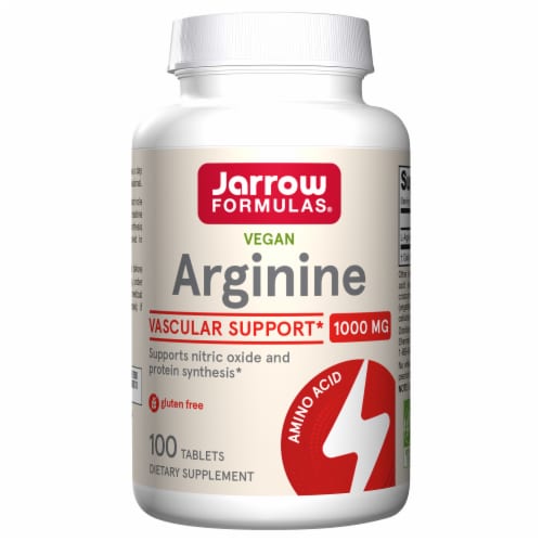 Jarrow Formulas® Vegan Arginine 1000 mg Vascular Support Dietary Supplement Tablets Perspective: front