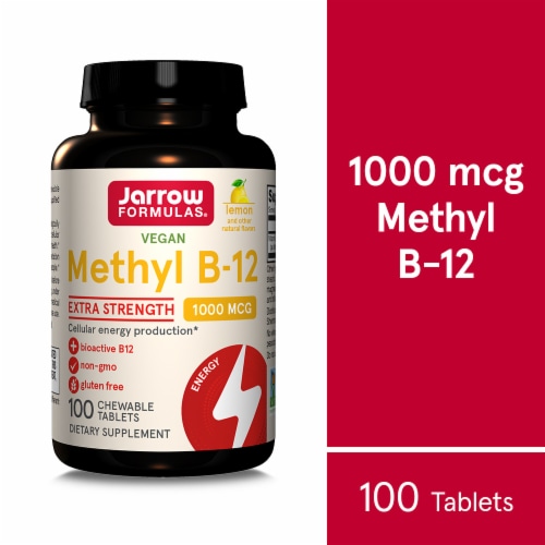 Jarrow Formulas® Extra Strength Methyl B-12 Lemon Chewable Tablets 1000 mcg Perspective: front