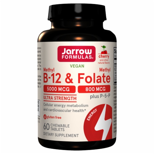 Jarrow Formulas Methyl B-12 & Methyl Folate Cherry Lozenges Perspective: front