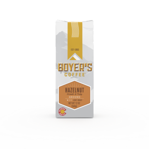 Boyer's Coffee Hazelnut Light Roast Ground Coffee Perspective: front