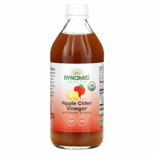Dynamic Health Apple Cider Vinegar - with the Mother and Natural Honey - Glass Bottle - 16 oz Perspective: front