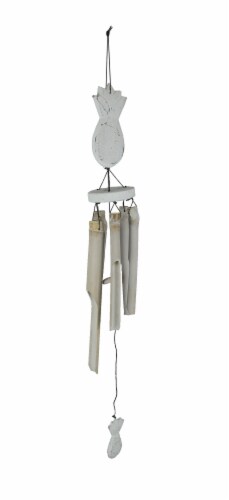 Whitewashed Wood and Bamboo Tropical Pineapple Wind Chime for Garden Yard Patio Perspective: front