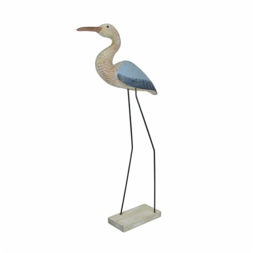 29 Inch Hand Carved Wood Blue Heron Bird Statue Home Coastal Decor