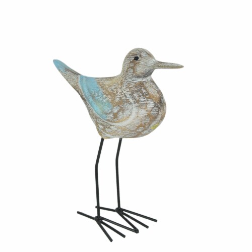 Carved Wood and Metal Sandpiper Shorebird Statue Coastal Accent Perspective: front