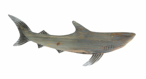 Verdigris Wood Shark Wall Sculpture Metal Accent Decorative Hanging Plaque Art Perspective: front
