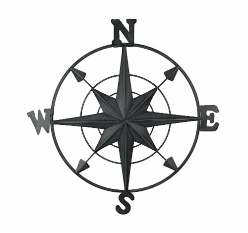 Distressed Black Enamel Metal Decorative Compass Wall Hanging 21