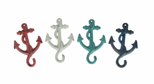 Set of 4 Cast Iron Ship Anchor Coat Hooks Decorative Hanger