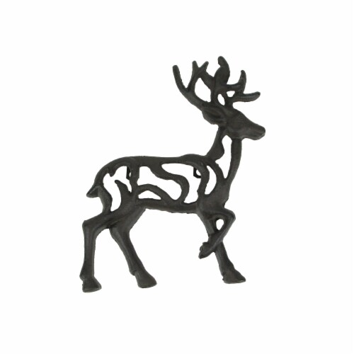 Rustic Brown Cast Iron Open Work Deer Wall Hanging 11.5 Inches High Buck Stag Perspective: front