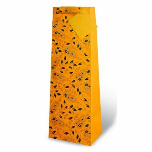 Wrap-Art 17165 Pasley Floral Wine Bottle Gift Bag - Yellow & Black Perspective: front