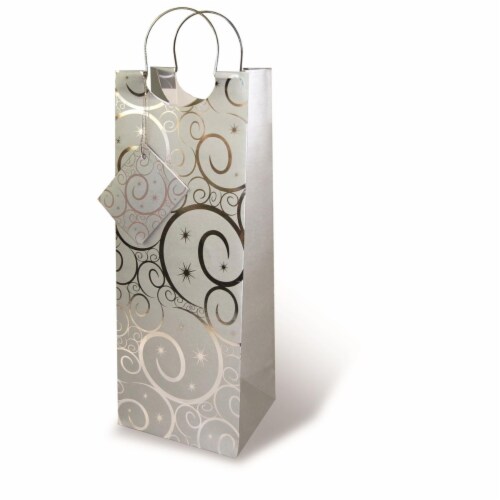 Wrap-Art 17203 Silver Swirls Papper Bag with Plastic Rope Handle Perspective: front
