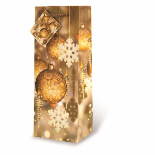Wrap-Art 17459 Festive Holidays Printed Papper Bag with Plastic Rope Handle Gold Perspective: front