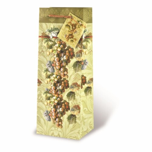 Wrap-Art 17468 Fruit of the Vine Printed Papper Bag with Plastic Rope Handle Green Perspective: front